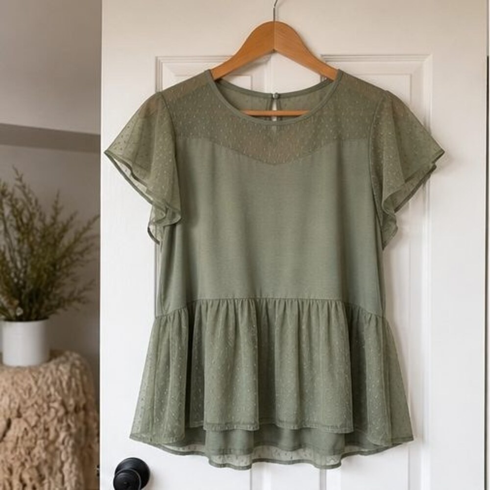 Sage Lace Trim Top